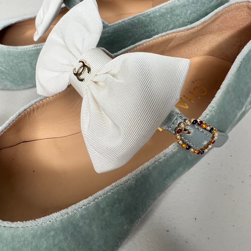 Chanel Velvet Ballet Flats Bow Métiers d'Art Size 38.5 - Picture 7 of 13